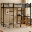 Benjara Metal Twin Size Bed With Work Station- Black