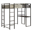 Benjara Metal Twin Size Bed With Work Station- Black