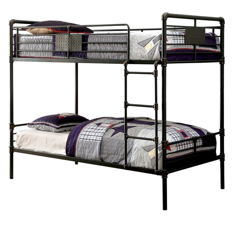Benjara Industrial Design Twin Size Metal Bunk Bed- Black