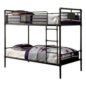 Benjara Industrial Design Twin Size Metal Bunk Bed- Black