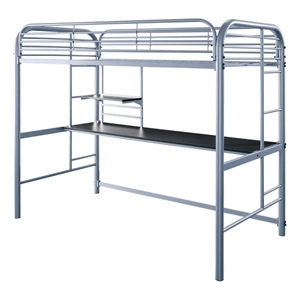 Benjara Metal Frame Twin Size Loft Bed with 2 Attached Ladders- Silver