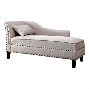 Benjara Fabric Upholstered Chaise with Pillow and Nailhead Trim- Light Gray