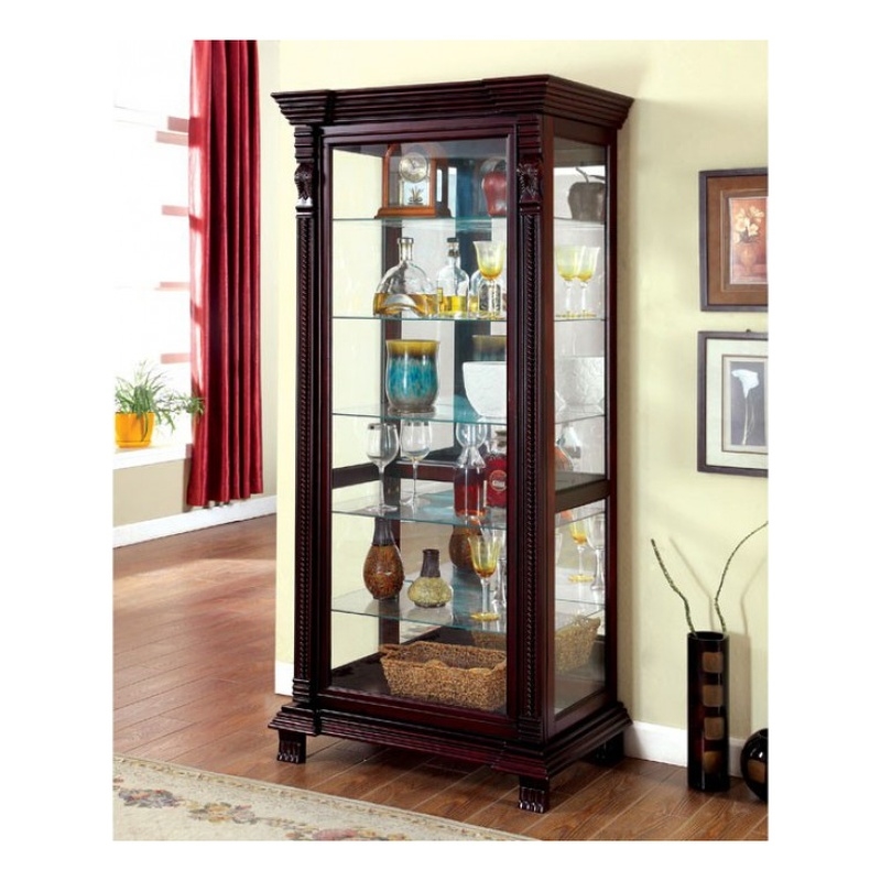 Benjara Curio Display Case In Dark Cherry Finish