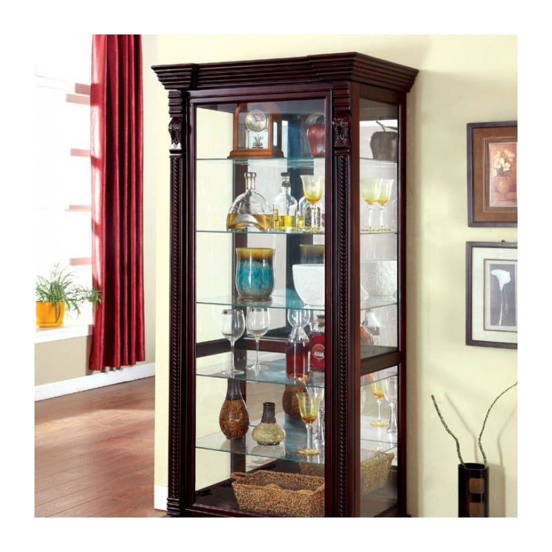 Benjara Curio Display Case In Dark Cherry Finish