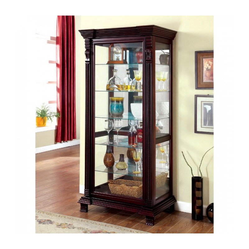 Benjara Curio Display Case In Dark Cherry Finish