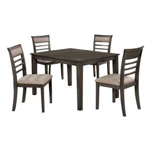 Benjara 5 Piece Wooden Dining Table Set In Weathered Brown