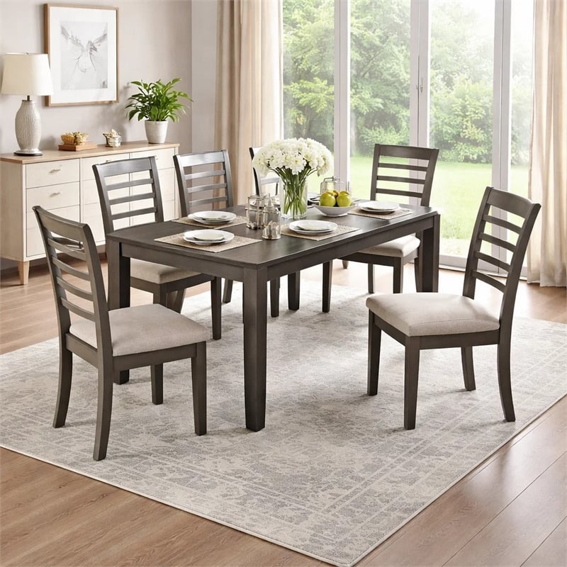 Benjara Taylah Transitional Style Seven Piece Gray Dining Set