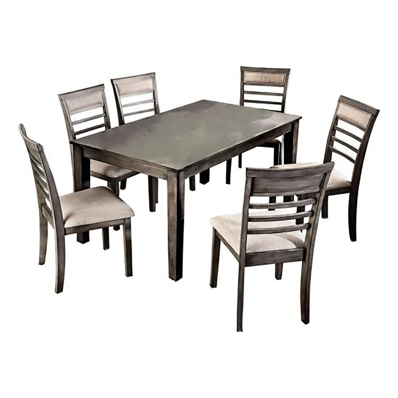 Benjara Taylah Transitional Style Seven Piece Gray Dining Set