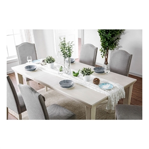 Benjara Rectangular Acacia Wood Dining Table With Engraved Tapered Legs- White