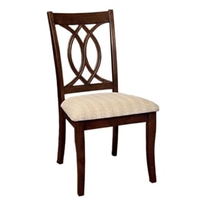Benjara Fabric Upholstered Side Chair with Cut Out Back (Set of 2)-Beige & Brown