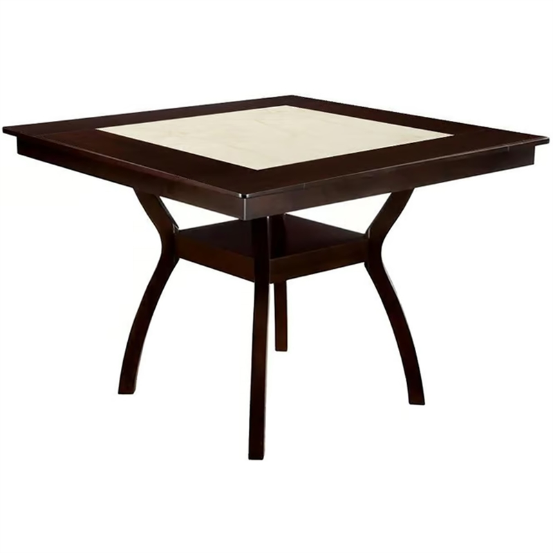Benjara Square Wooden Counter Height Table with Angled Wooden Legs-Brown & Cream