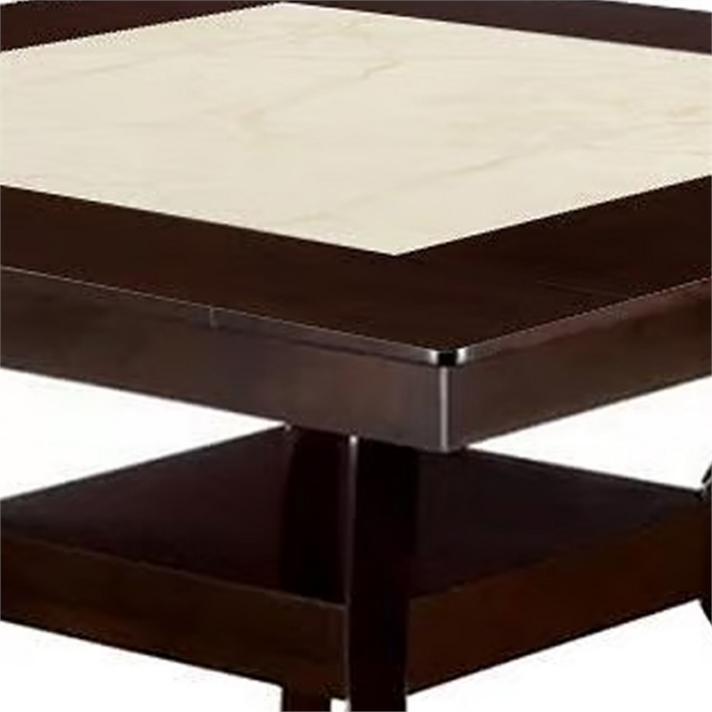 Benjara Square Wooden Counter Height Table with Angled Wooden Legs-Brown & Cream