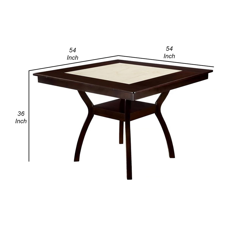 Benjara Square Wooden Counter Height Table with Angled Wooden Legs-Brown & Cream