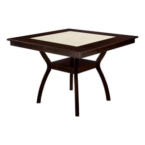 Benjara Square Wooden Counter Height Table with Angled Wooden Legs-Brown & Cream