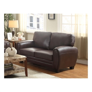 Benjara Leather Upholstered Love Seat With Tapered Feet- Dark Brown