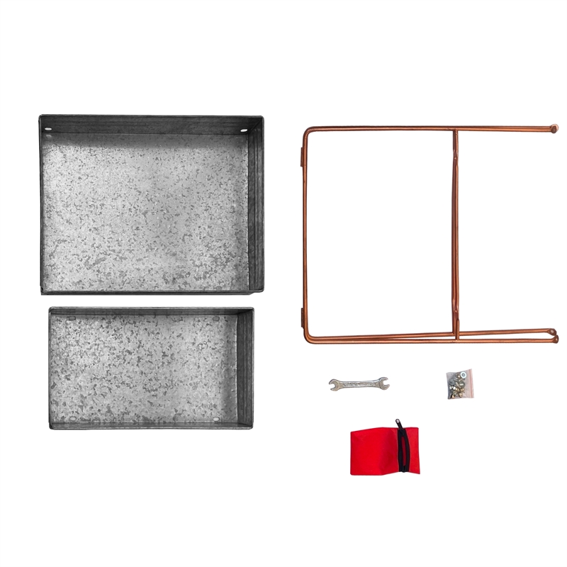 Benjara Galvanized Metal 2 Tiered Rectangular Serving Tray- Gray