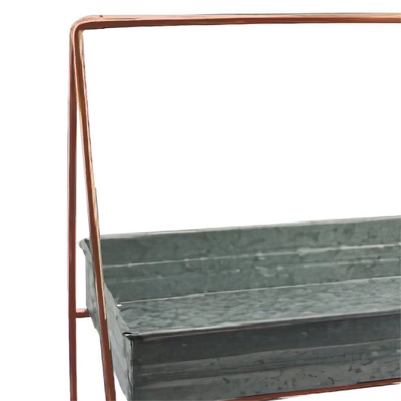 Benjara Galvanized Metal 2 Tiered Rectangular Serving Tray- Gray