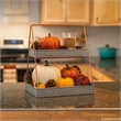 Benjara Galvanized Metal 2 Tiered Rectangular Serving Tray- Gray