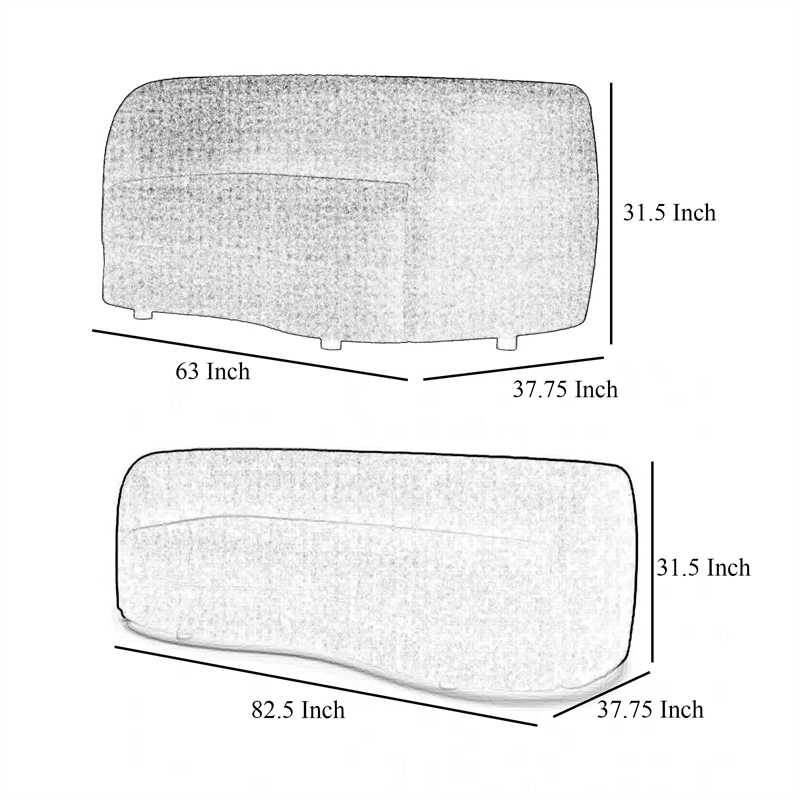 Benjara Srey 2pc Sofa and Loveseat Set- White Boucle- Curved Kidney Shape