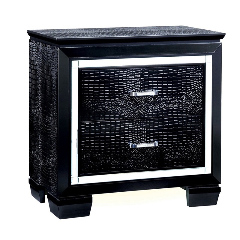 Benjara Kae 4 Pc California King Bedroom Set- LED & Mirror Trim- Textured- Black