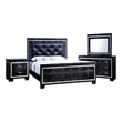 Benjara Kae 4 Pc California King Bedroom Set- LED & Mirror Trim- Textured- Black