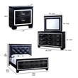 Benjara Kae 4 Piece King Bedroom Set- LED and Mirror Trim- Textured- Black