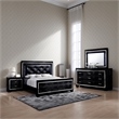 Benjara Kae 4 Piece King Bedroom Set- LED and Mirror Trim- Textured- Black