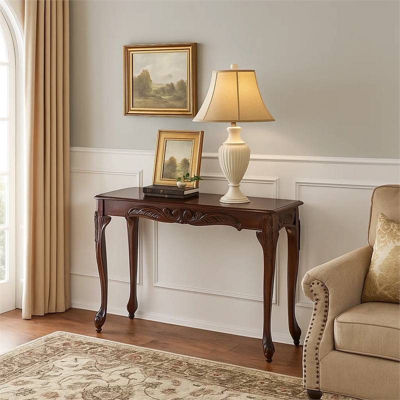 Benjara Cheshire Traditional Sofa Table in Cherry