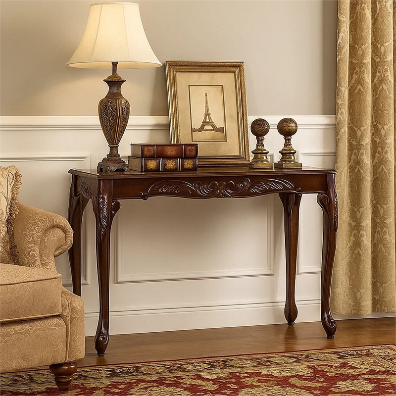 Benjara Cheshire Traditional Sofa Table in Cherry