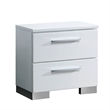 Benjara 2 Drawer Wooden Nightstand with Metal Pulls- Glossy White