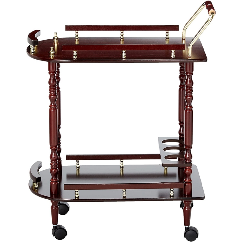 Benjara 2 Tier Traditional Serving Cart- Brown
