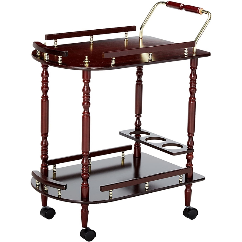 Benjara 2 Tier Traditional Serving Cart- Brown