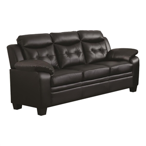 Benjara Contemporary Faux Leather & Wood Sofa With Padded Armrests- Rich Black