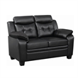 Benjara Contemporary Faux Leather & Wood Loveseat w/ Armrests - Rich Black
