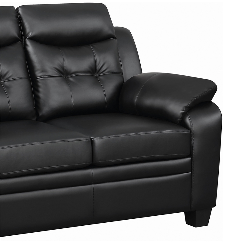 Benjara Contemporary Faux Leather & Wood Loveseat w/ Armrests - Rich Black