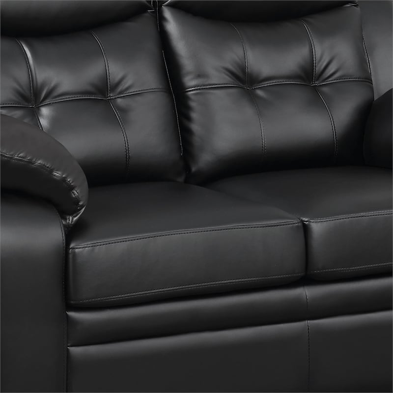 Benjara Contemporary Faux Leather & Wood Loveseat w/ Armrests - Rich Black