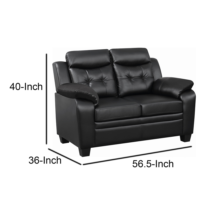 Benjara Contemporary Faux Leather & Wood Loveseat w/ Armrests - Rich Black