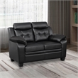 Benjara Contemporary Faux Leather & Wood Loveseat w/ Armrests - Rich Black