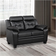 Benjara Contemporary Faux Leather & Wood Loveseat w/ Armrests - Rich Black