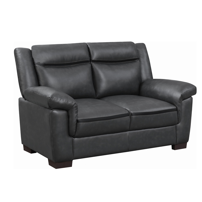 Benjara Contemporary Faux Leather & Wood Loveseat With Cushioned Armrests- Black