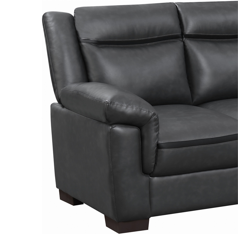 Benjara Contemporary Faux Leather & Wood Loveseat With Cushioned Armrests- Black
