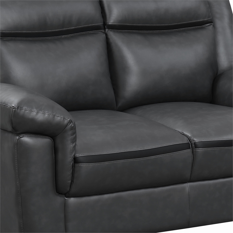 Benjara Contemporary Faux Leather & Wood Loveseat With Cushioned Armrests- Black