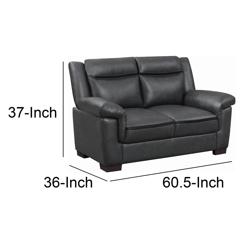 Benjara Contemporary Faux Leather & Wood Loveseat With Cushioned Armrests- Black
