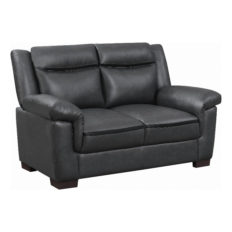 Benjara Contemporary Faux Leather & Wood Loveseat With Cushioned Armrests- Black