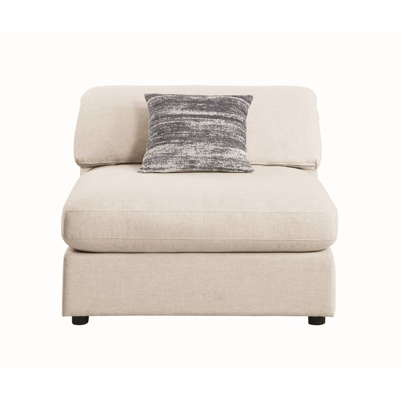 Benjara Upholstered Wooden Armless Chair w/ Loose Cushion Seat&Small Feet- Beige