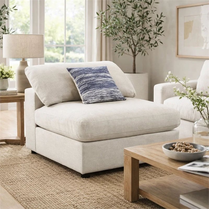 Benjara Upholstered Wooden Armless Chair w/ Loose Cushion Seat&Small Feet- Beige