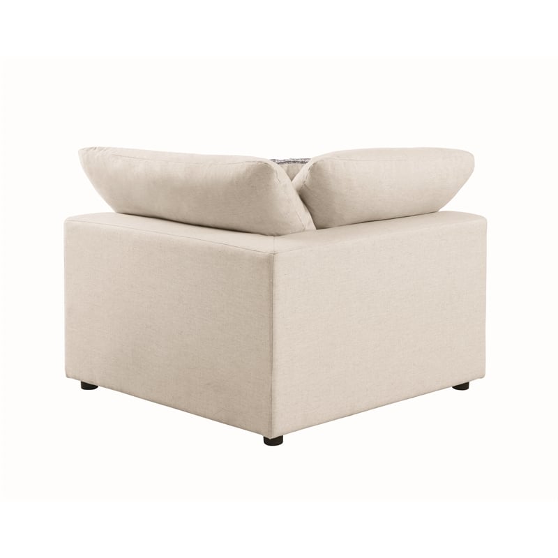 Benjara Upholstered Wooden Corner Chair w/ Loose Cushion Seat & Small Feet-Beige