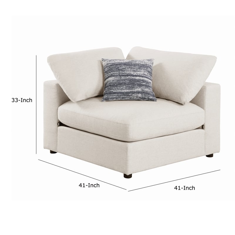 Benjara Upholstered Wooden Corner Chair w/ Loose Cushion Seat & Small Feet-Beige