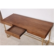 Benjara Wooden Writing Desk w/ Unique Metal Legs-Walnut Brown/Gold