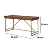 Benjara Wooden Writing Desk w/ Unique Metal Legs-Walnut Brown/Gold